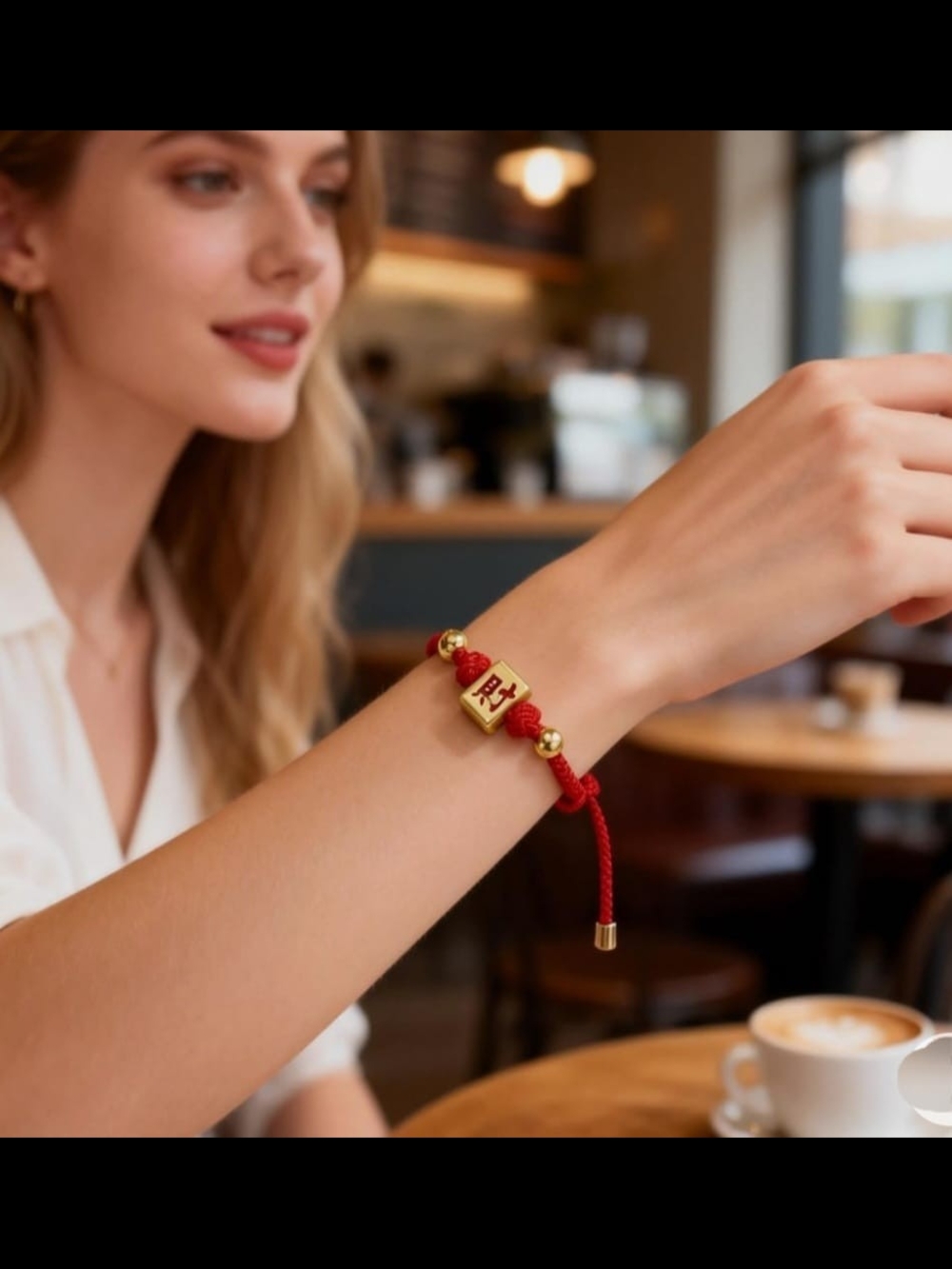 Red Braided Cord Bracelet with Gold Accents